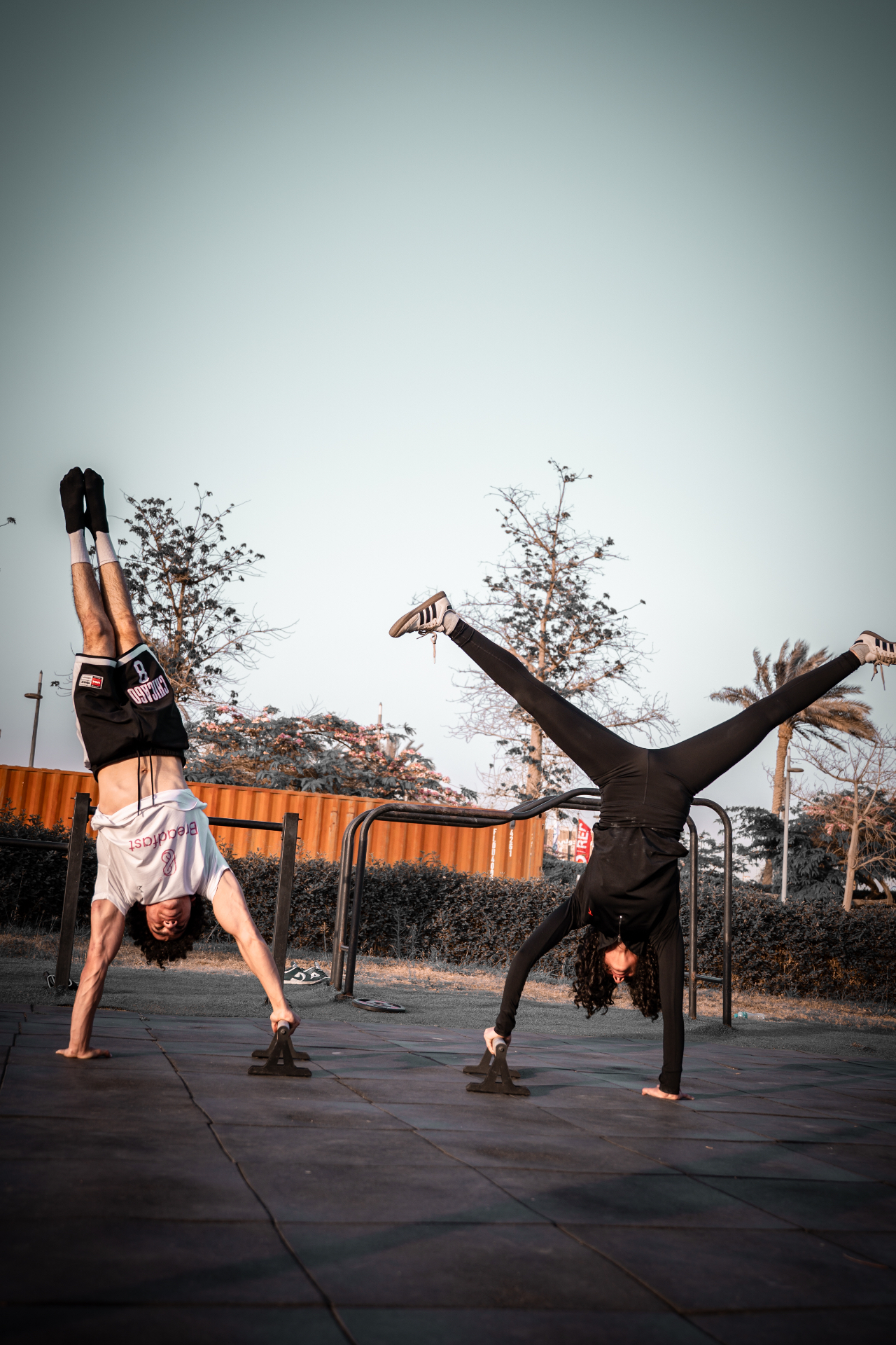 Calisthenics athlete training on bar at sunrise